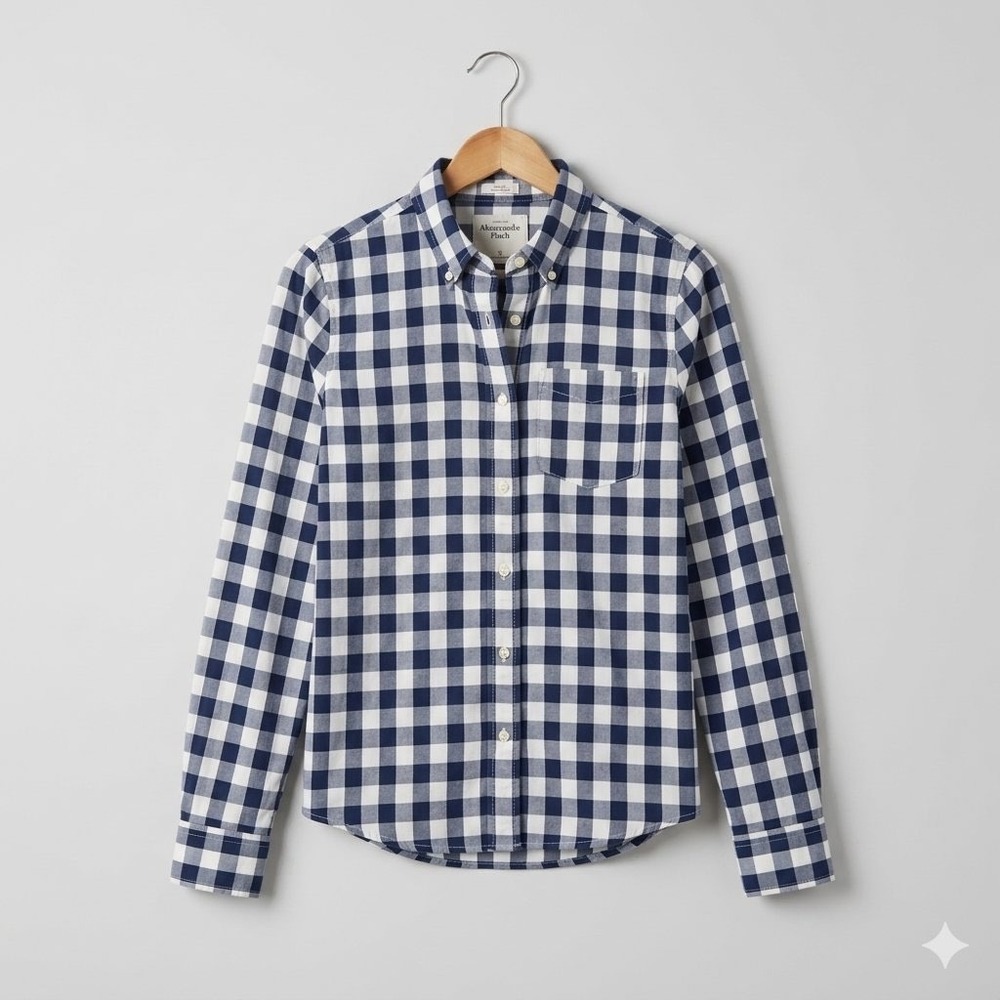 Abercrombie & Fitch Muscle Fit Navy Buffalo Check Plaid Button Down Lumberjack M